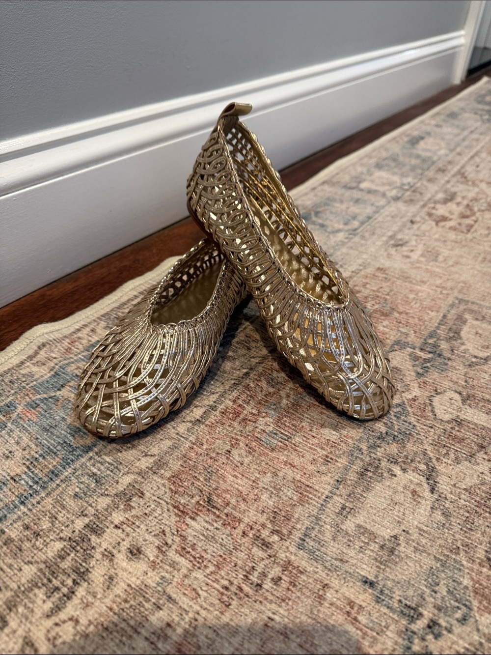 H&M Gold Woven Slip-On Flats
